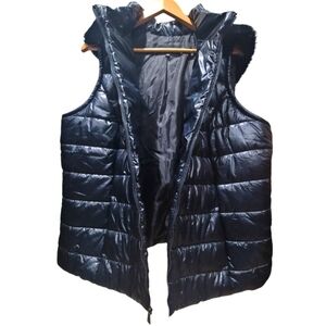1X Colleen Lopez Faux Fur Hooded  Zip-Up Puffer Vest with Pockets EUC